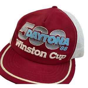 Daytona 500 NASCAR Winston Cup Trucker Hat Red Mesh Snapback Cap 1988 Vintage